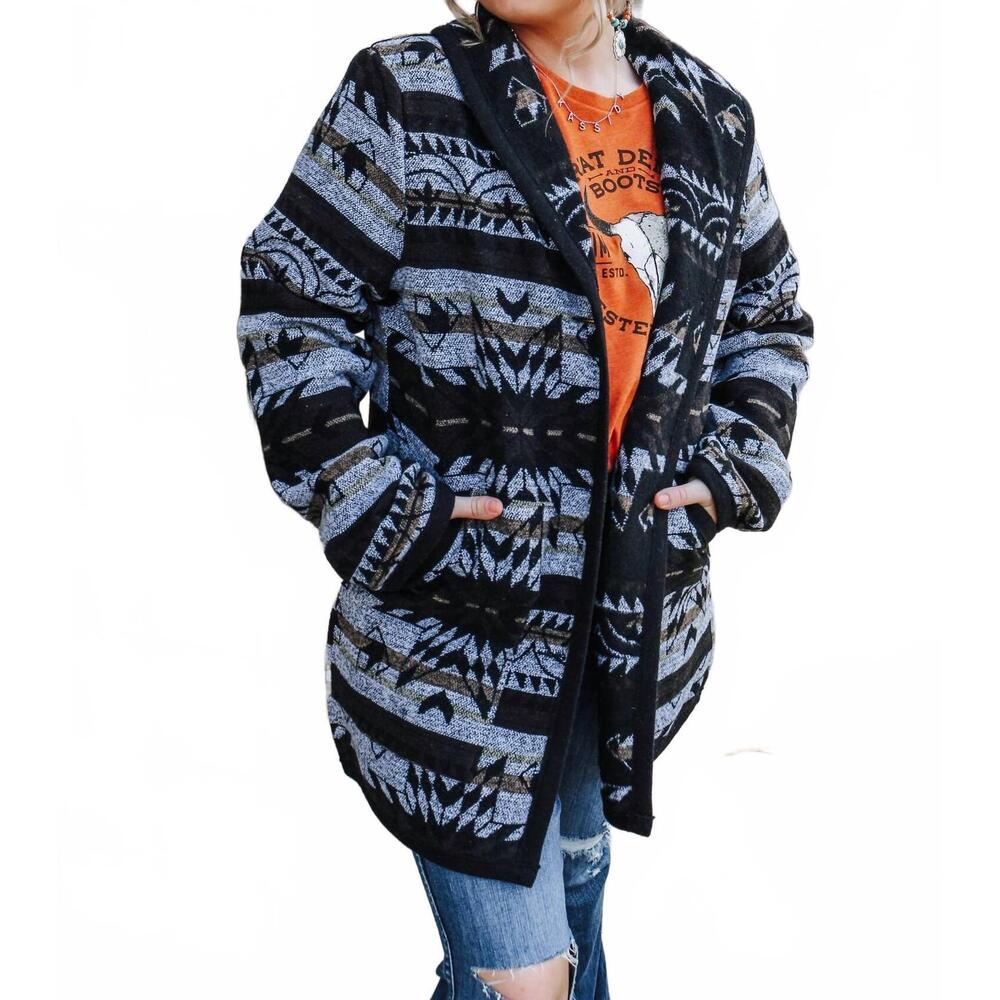 NEW CIRCLE S boho coat in black & grey